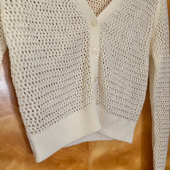 Uniqlo Women's XXS Mesh V-Neck Short Cardigan Sheer Off White Cream Linen - Picture 4 of 12